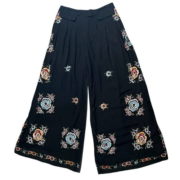 Free People Pants Wide leg Florence Embroidered Striped Boho Floral Size 8 - Picture 4 of 16